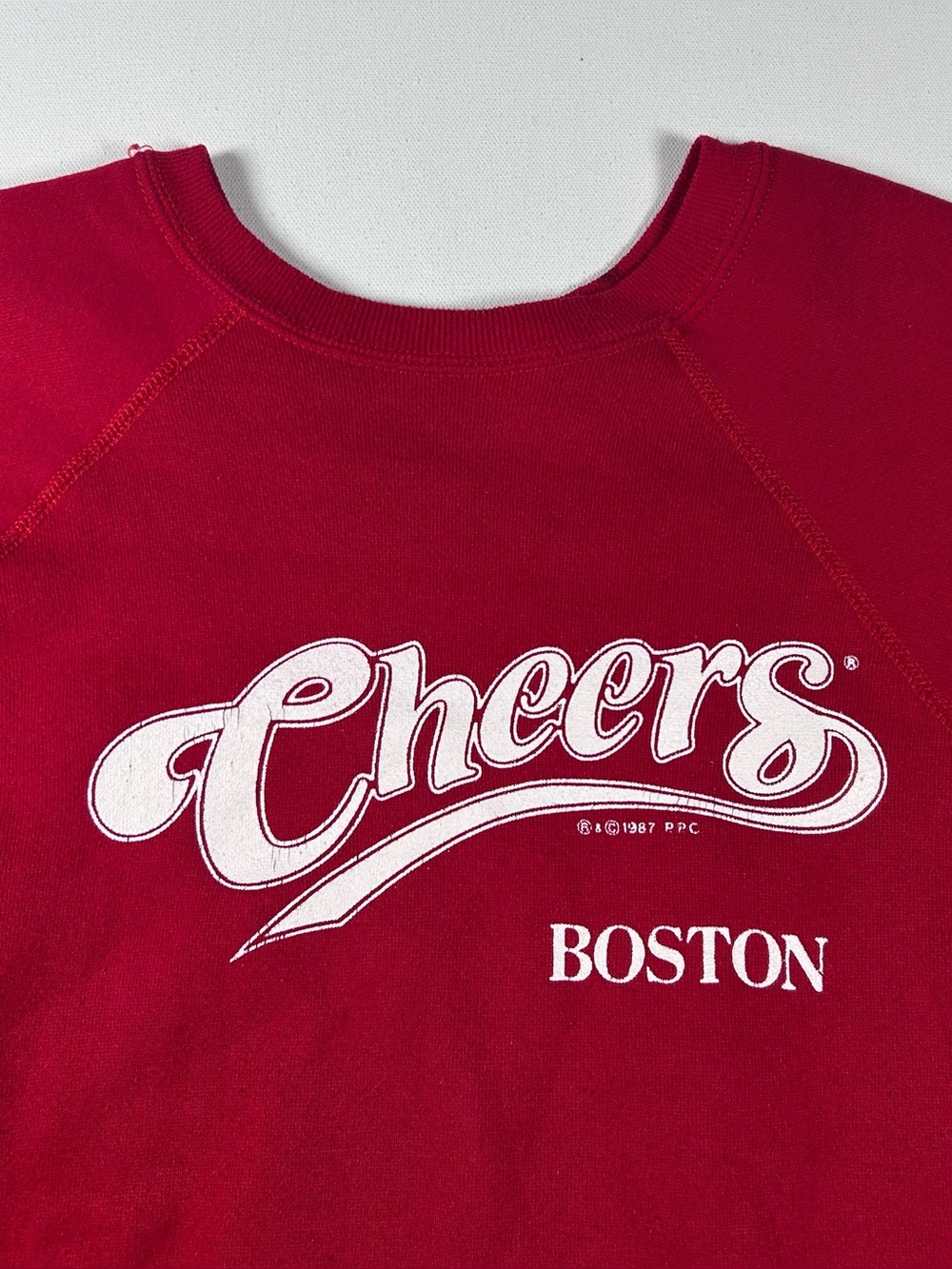 Vintage Cheers Boston Sweatshirt Mens XL Blue 1987 Raglan 80s Faded